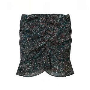Storia Green ruched mini skirt with a speckled pattern